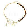 Brass Moon Star Pendant 304 Stainless Steel Figaro Chain and Natural Tiger Eye Round Beaded Necklaces for Women NJEW-TA00238-3