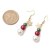 Christmas Round Glass & Shell Pearl Dangle Earrings EJEW-TA00506-3