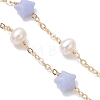 Synthetic Blue Lace Agate Star & Natural Freshwater Pearl Rice & Brass Link Chain Bracelet Making AJEW-JB01456-01-3