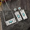 Western Aztec Alloy & Synthetic Turquoise Stud Earrings & Pendant Necklaces Sets FS-WGDC47F-01-2
