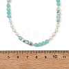 Faceted Round Natural Larimar and Pearl Beaded Necklaces NJEW-JN06409-01-3
