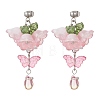 Flower with Butterfly Glass & Acrylic Dangle Stud Earrings EJEW-TA00788-3