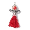 Porcelain Beaded with Polycotton Tassel Big Pendants PALLOY-JF02986-2