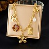 304 Stainless Steel & Resin & Imitation Pearl Multi-Pendant Bib Necklaces for Women SA-CBA717A-02G-01-1