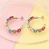 304 Stainless Steel & Bohemian Beaded C-Shaped with Flower Stud Earrings for Women EJEW-R001-03G-01-5