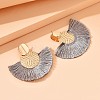 Flat Round with Fan Bohemian Style Iron Tassel Stud Earrings FS-WGA1D99-07-1