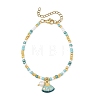 Ocean Natural Pearl and Alloy Crystal Rhinestone Enamel Shell Shape Charm Bracelets BJEW-JB14256-3