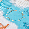 1Pc Brass Curb Chain Flower Charm Anklets AJEW-LP0007-64-3