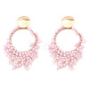 Flat Round Brass Glass Bead Dangle Stud Earrings FS-WG04037-05-1