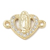 Rack Plating Brass Micro Pave Clear Cubic Zirconia Religion Heart Virgin Mary Connector Charms KK-L224-099G-04-1