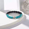 Round Synthetic Turquoise & Natural Lava Rock Stretch Bracelet BJEW-JB07470-01-2
