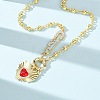 Mother's Day Brass Micro Pave Clear Cubic Zirconia Enamel Red Sacred Heart Mama Pendant Necklaces for Women NJEW-A071-12A-G-2