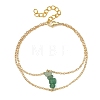 Brass Cable Chains & Natural Green Aventurine Chip Beads Double Layers Bracelets for Women BJEW-JB14134-01-3