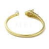 Brass Pave Clear & Green Cubic Zirconia Leopard Open Cuff Bangle for Women BJEW-K246-18G-3