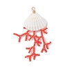 Glass Seed Beaded & Clam Shell Big Pendants PALLOY-MZ01152-01-3