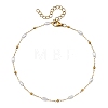 Handmade 304 Stainless Steel and ABS Plastic Pearl Oval Link Chain Anklets for Women AJEW-AN00822-3