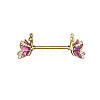 Brass Enamel with Crystal Rhinestone Hot Pink Butterlfy Barbell Nipple Rings FS-WGE2017-11-1
