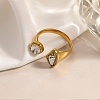 304 Stainless Steel Cubic Zirconia Cuff Open Ring for Women CU-CBACD1D-01G-01-1