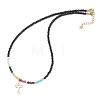 2Pcs 2 Colors 304 Stainless Steel Cross Pendant Natural Ruby & Golden Sheen Obsidian & Rose Quartz & Malachite & Yellow Opal Round & Electroplated Glass Rondelle Beaded Necklaces for Women NJEW-JN05611-5