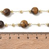 Natural Tiger Eye Faceted Flat Round Beaded Chain Necklaces with Matte Brass Beads GG-CBA37F5-01G-04-5