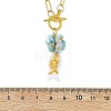 Ocean Natural Larimar & Whtie Shell Fish Pendant Brass Paperclip Chain Necklaces with OT Clasps for Women NJEW-JN06475-4