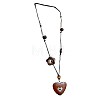 Adjustable Wood Heart Pendant Black Waxed Cord Long Necklaces with Resin Flower for Women WG3A463-01-5