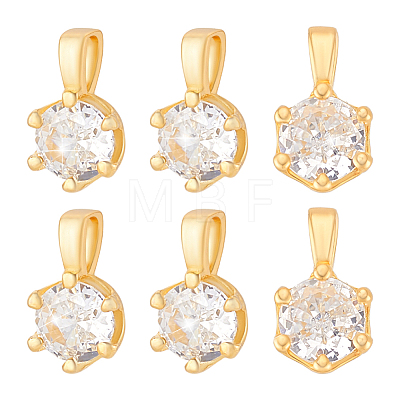 6Pcs 925 Sterling Silver Pave Clear Cubic Zirconia Flat Round Charms STER-PH0004-46G-1