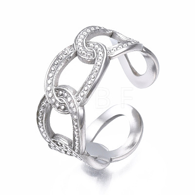 304 Stainless Steel Curb Chain Open Cuff Ring RJEW-T023-21P-1