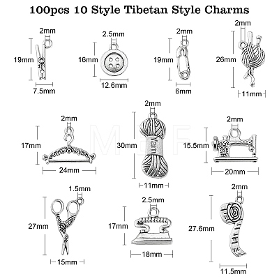 100pcs 10 Style Tibetan Style Pendants TIBEP-CJ0001-30-1