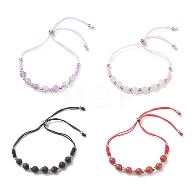 Natural Mixed Stone Beads Slider Bracelets for Men Women BJEW-JB08717-1
