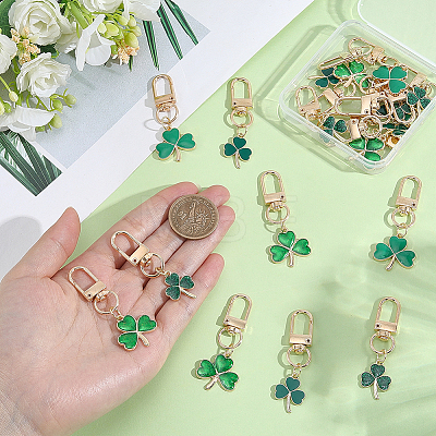 20Pcs 4 Styles Clover Alloy Enamel & Glitter Powder Pendant Decorations HJEW-CP00088-1