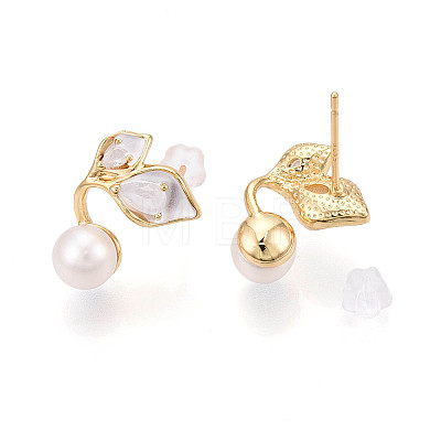 Brass Natural Pearl Stud Earrings PEAR-N020-06T-1