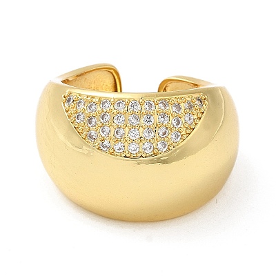 Rack Plating Brass Micro Pave Cubic Zirconia Open Cuff Rings RJEW-E080-01G-1