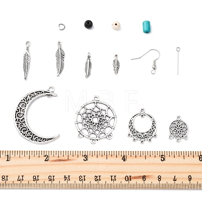 DIY Woven Net/Web with Feather Earring Making Kits DIY-FS0008-65-1