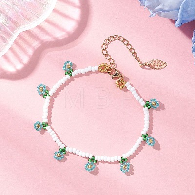 Floral Glass Seed Bead Charm Bracelets for Women BJEW-MZ00306-04-1