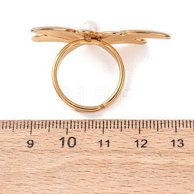 304 Stainless Steel Shell Beads Cuff Open Rings for Women RJEW-E301-01C-1