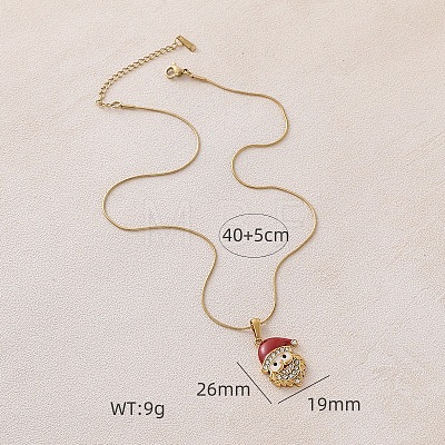 316 Surgical Stainless Steel & Glass Christmas Santa Claus Pendant Necklaces with Enamel for Women KI9452-1
