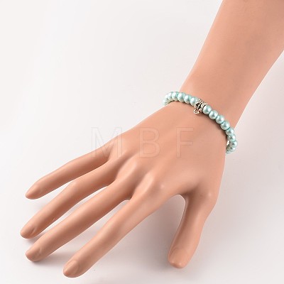 Round Glass Pearl Beaded Stretch Bracelets BJEW-JB02169-1