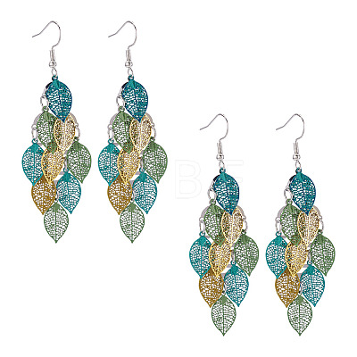 2 Pairs 430 Stainless Steel Leaf Dangle Earrings EJEW-TA0001-83D-1