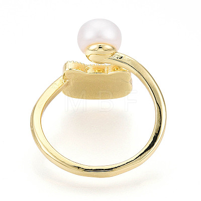 Brass & Natural Pearls Adjustable Open Cuff Rings for Women PEAR-N020-07J-1