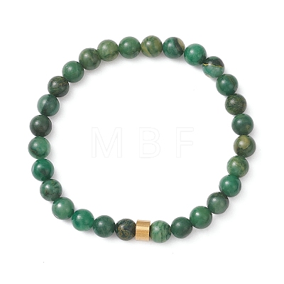 Natural West African Jade  Round & 304 Stainless Steel Beads Stretch Bracelets for Men Women BJEW-JB12920-1