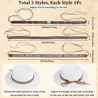 CRASPIRE 3Pcs 3 Styles Crystal Rhinestone Southwestern Cowboy Hat Belt DIY-CP0009-17A-1