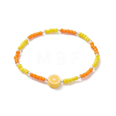 5Pcs 5 Style Lemon & Strawberry & Watermelon Polymer Clay & Glass Seed Beaded Stretch Bracelets Set BJEW-JB09102-1