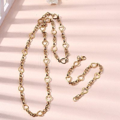 304 Stainless Steel Heart Link Chain Bracelet & Necklace Jewelry Sets SJEW-L199-08G-1