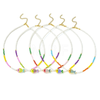 Glass & Brass Beaded Necklaces NJEW-JN06622-1