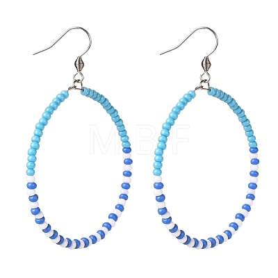 Colorful Glass Seed Beads Big Ring Dangle Earrings for Girl Women EJEW-JE04653-1