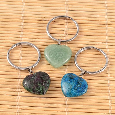 Heart Natural & Synthetic Mixed Gemstone Keychain KEYC-JKC00057-1