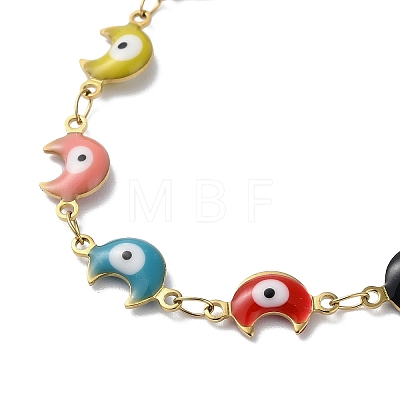 Moon with Evil Eye Enamel Link Chain Necklace NJEW-G117-02G-01-1