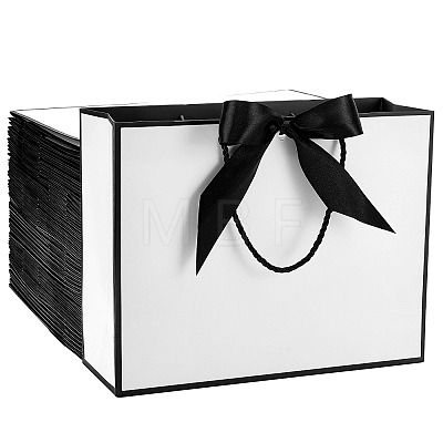48Pcs Rectangle White Paper Gift Storage Handle Bags with Ribbons ABAG-WA0001-26B-1