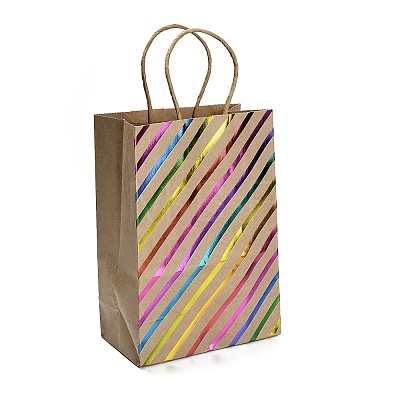 Rainbow Color Stamping Kraft Paper Gift Tote Bags ABAG-K005-01D-1